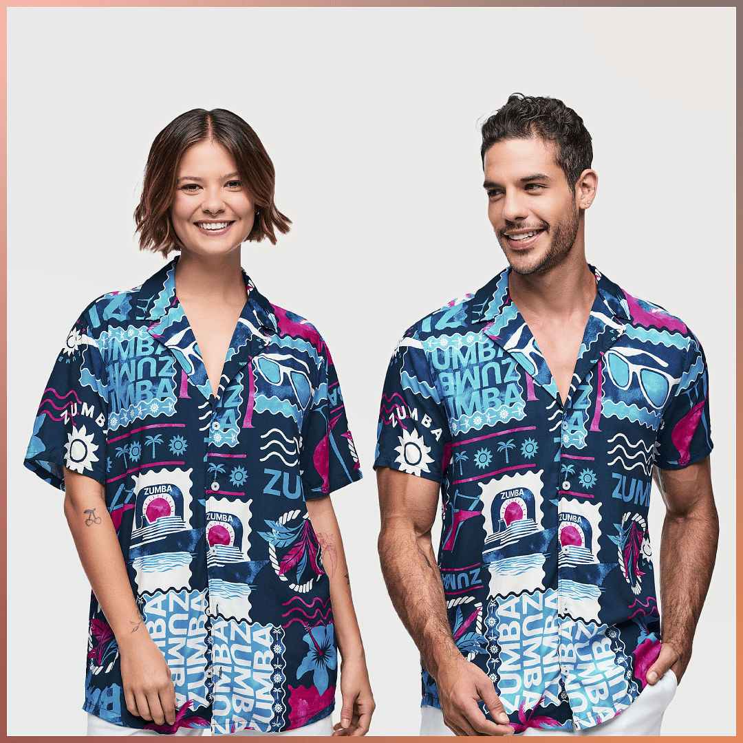 Zumba Cruise Unisex Short Sleeve Button Up