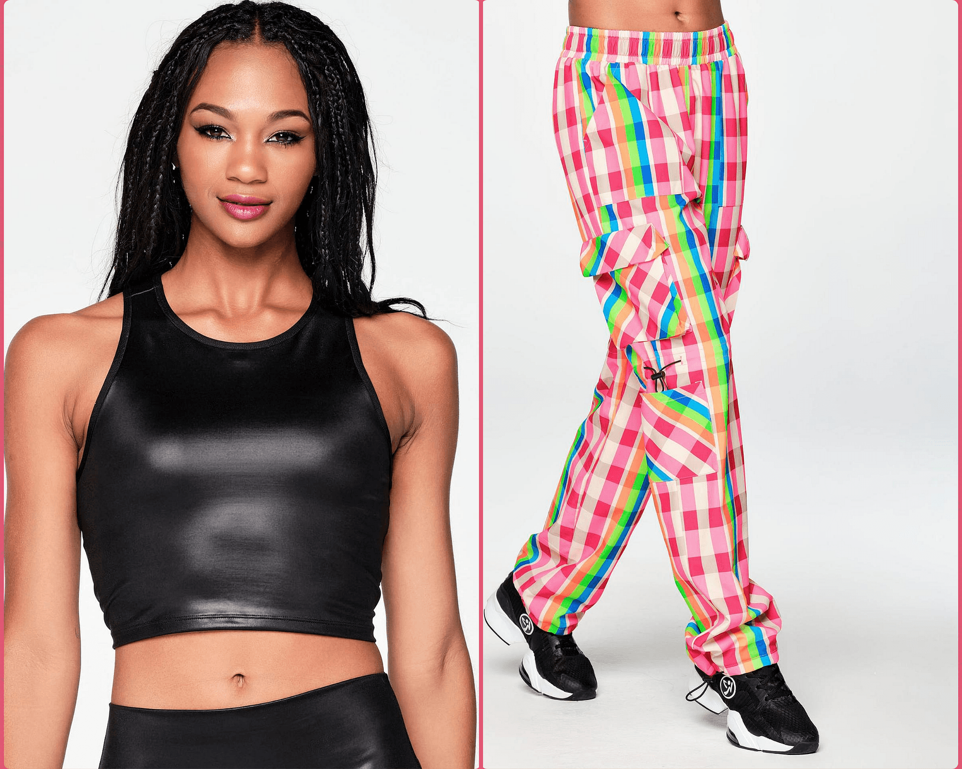 Bundle-Zumba Plaid Pop Cargo Pants+Fired Up Crop Tank(2 Pcs.)