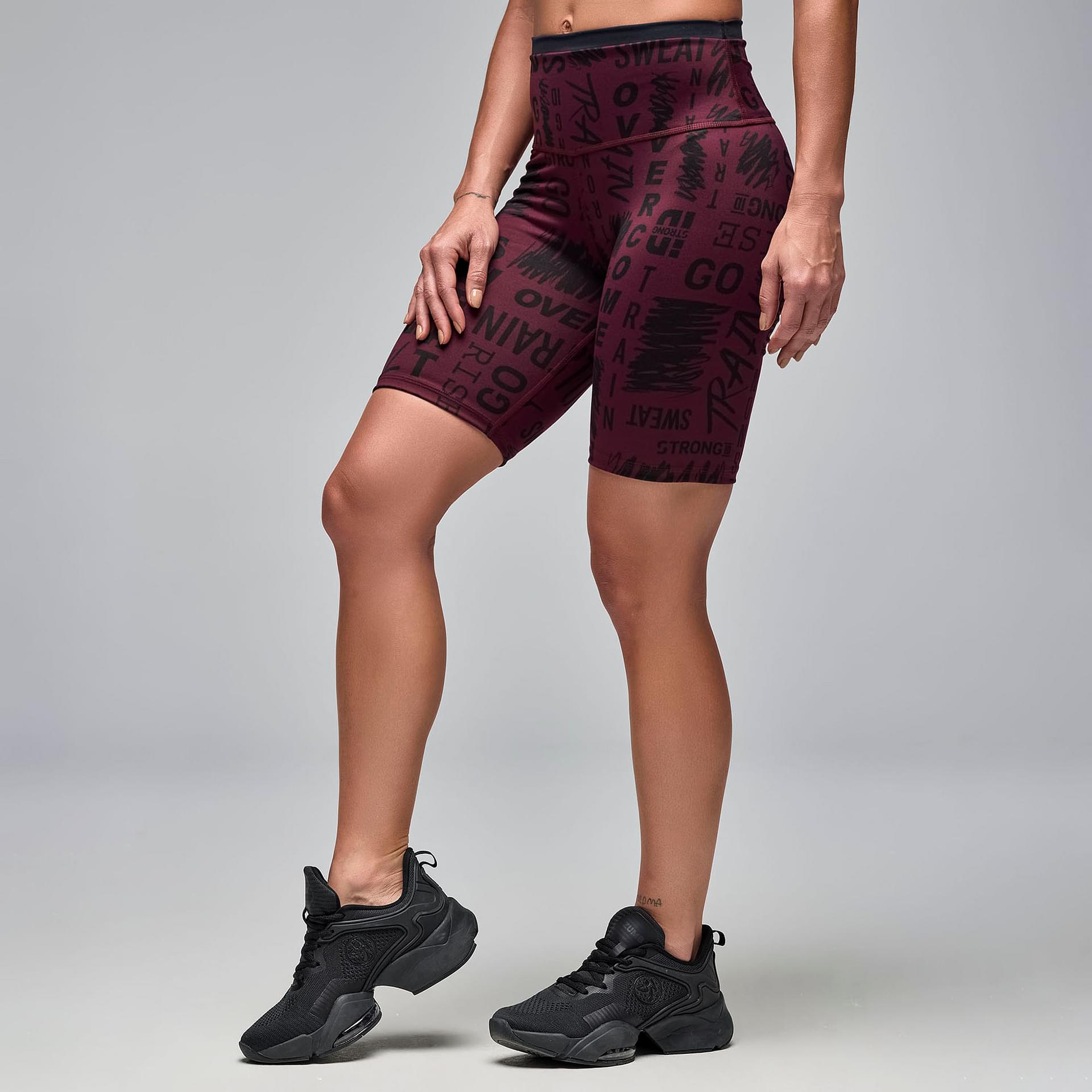 STRONG iD High Waisted Biker Shorts - Burgundy/Black