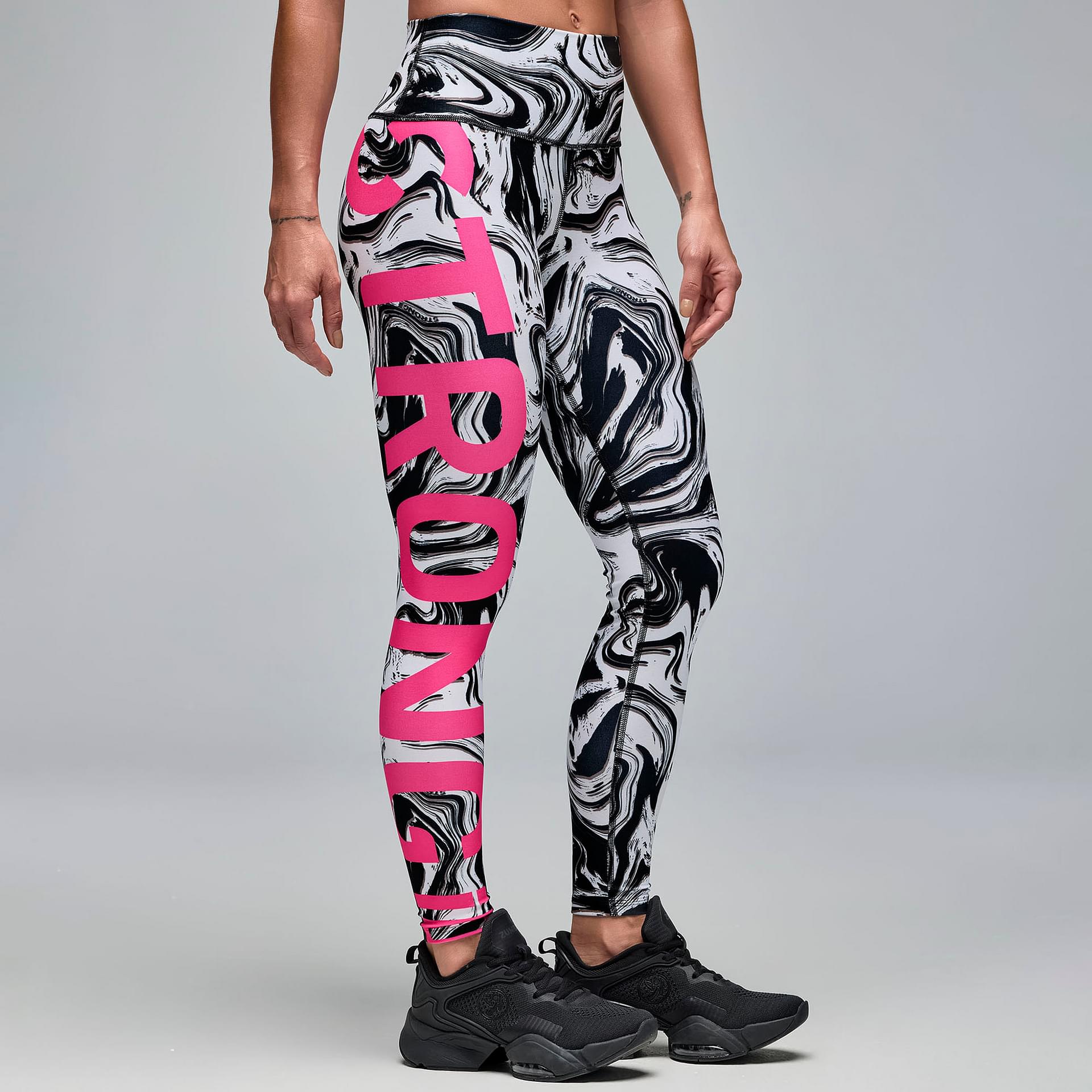 STRONG iD High Waisted Ankle Leggings - White/Black