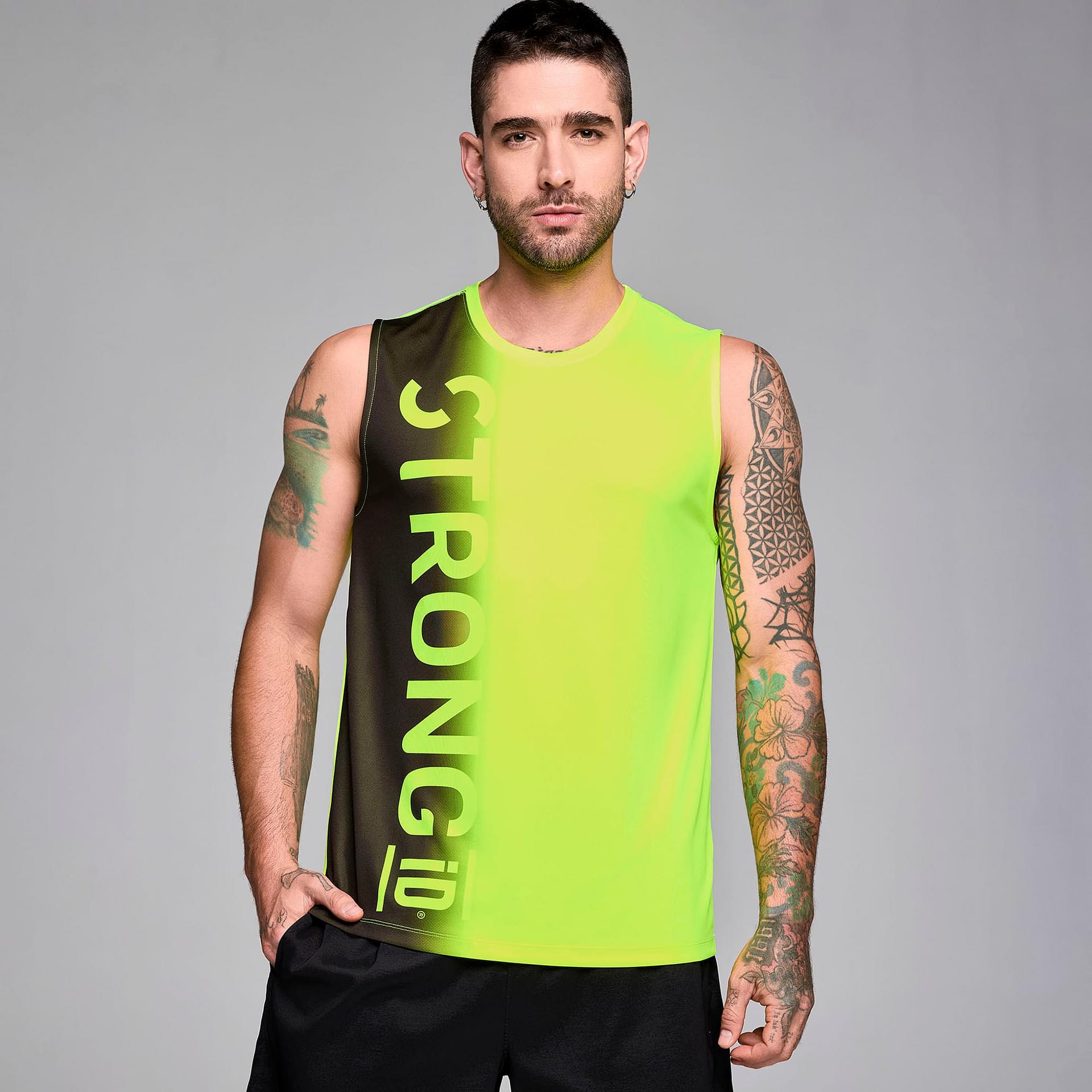 新作♪ズンバ STRONG iD Men's Wide Shoulder Tank - Caution Strong iD Men's Wide Shoulder Tank - Comfortable Fit for