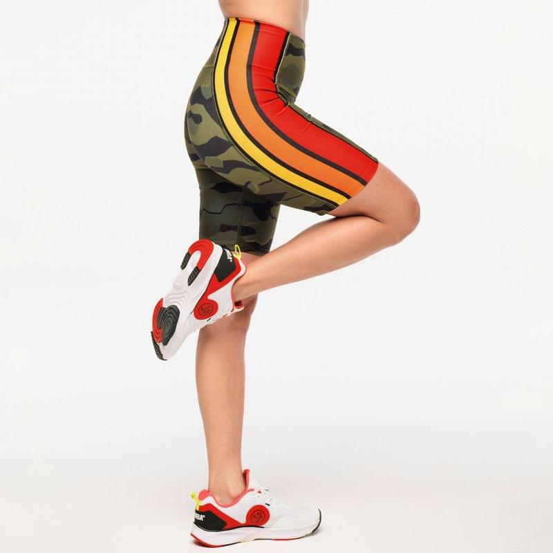 Zumba Explore High Waisted Biker Shorts - Olive Expedition