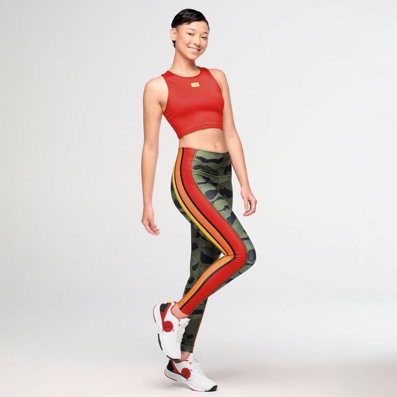 Zumba Explore High Waisted Ankle Leggings With Side Panels - Olive Expedition