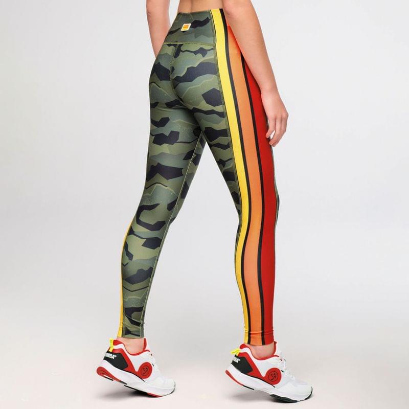 Zumba Explore High Waisted Ankle Leggings With Side Panels - Olive Expedition
