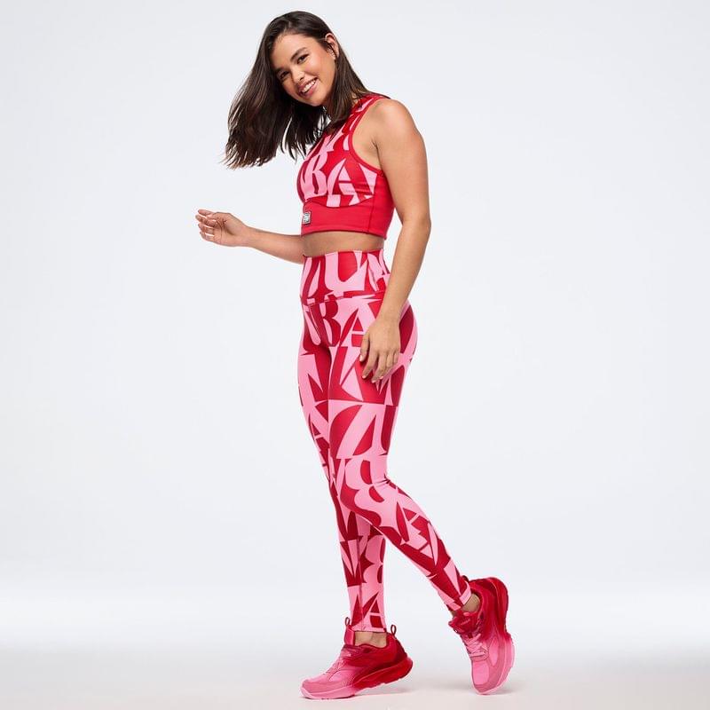 Zumba Haus High Waisted Ankle Leggings - Red/Pink