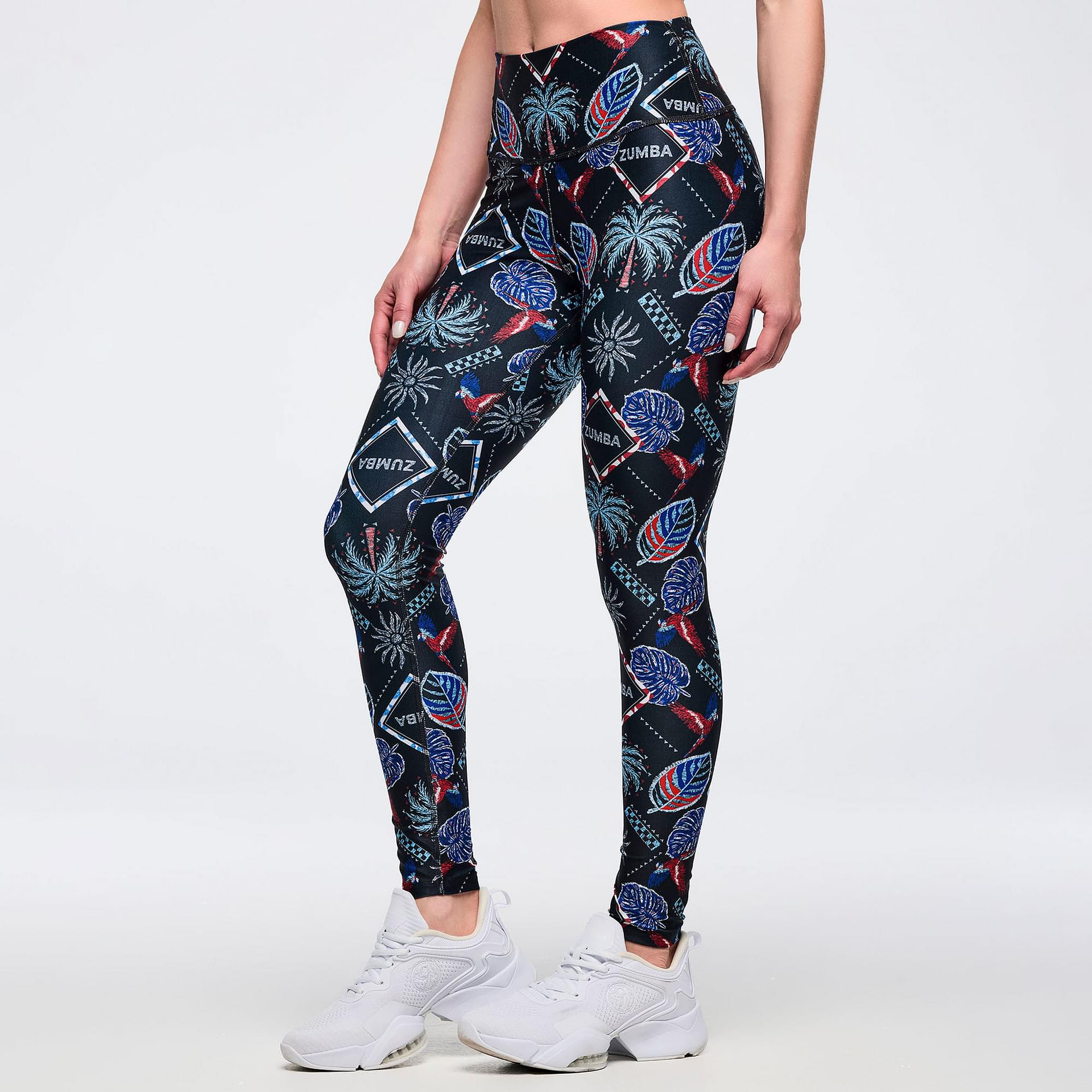 Latin Movement High Waisted Ankle Leggings - Blue/Red