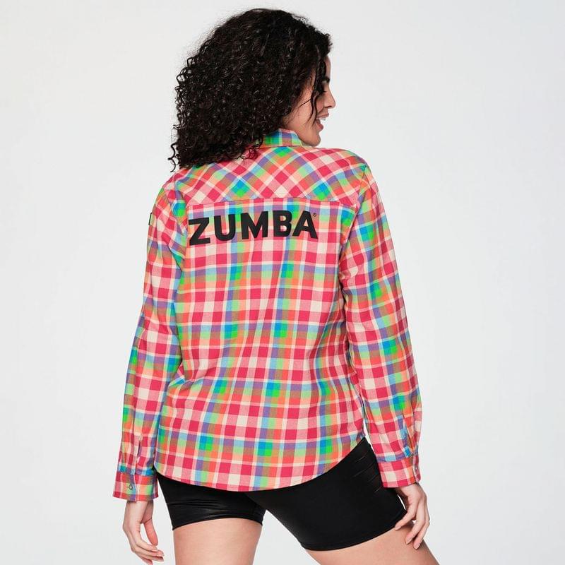 Zumba Plaid Pop Button Down