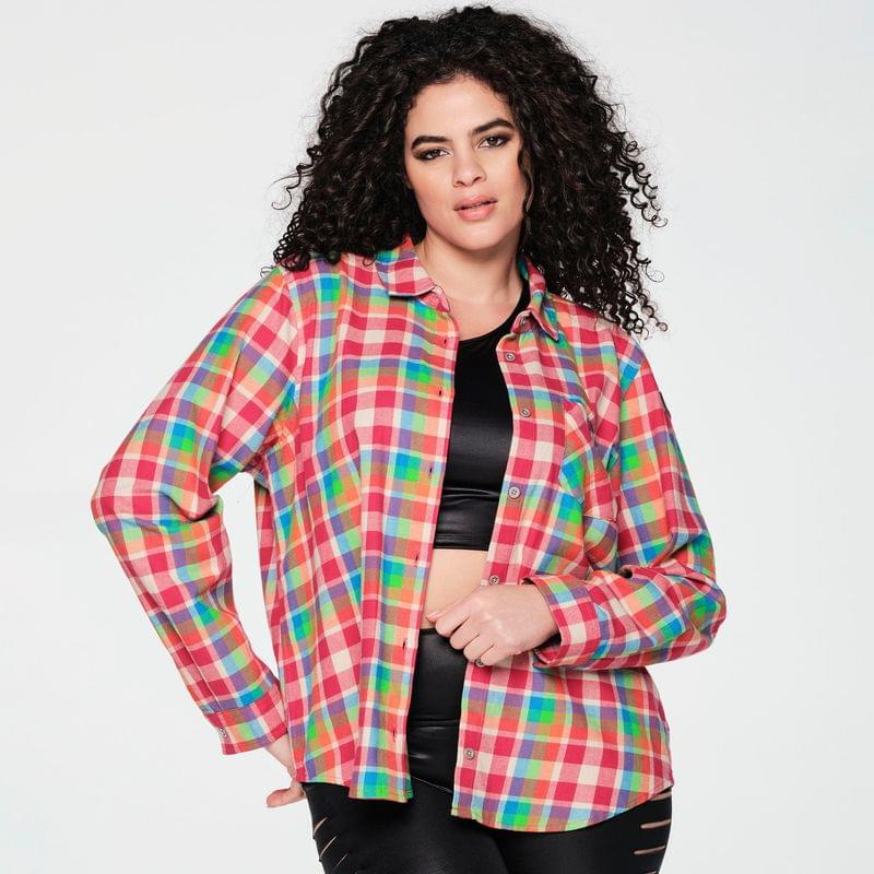 Zumba Plaid Pop Button Down