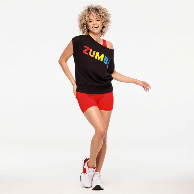 Zumba Explore Off The Shoulder Short Sleeve Sweatshirt - Bold Black
