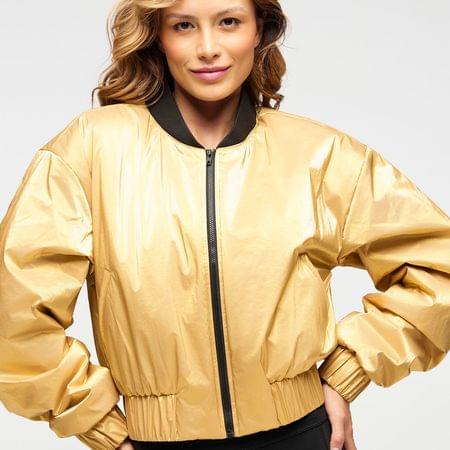 Zumba Runway Crop Zip Up Puff Bomber Jacket