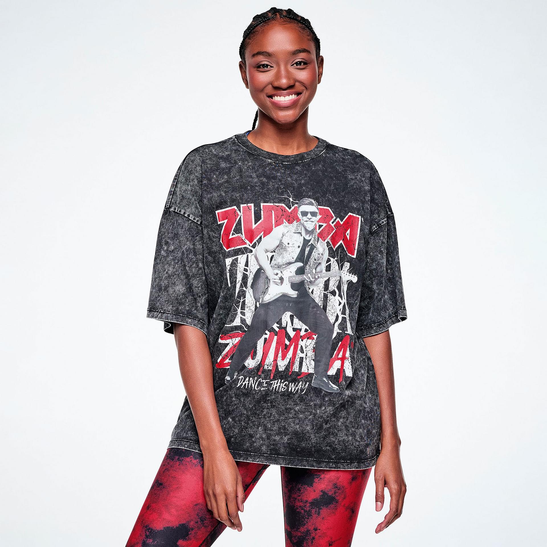 Rock 'n' Roll Oversized Drop Shoulder Tee - Black