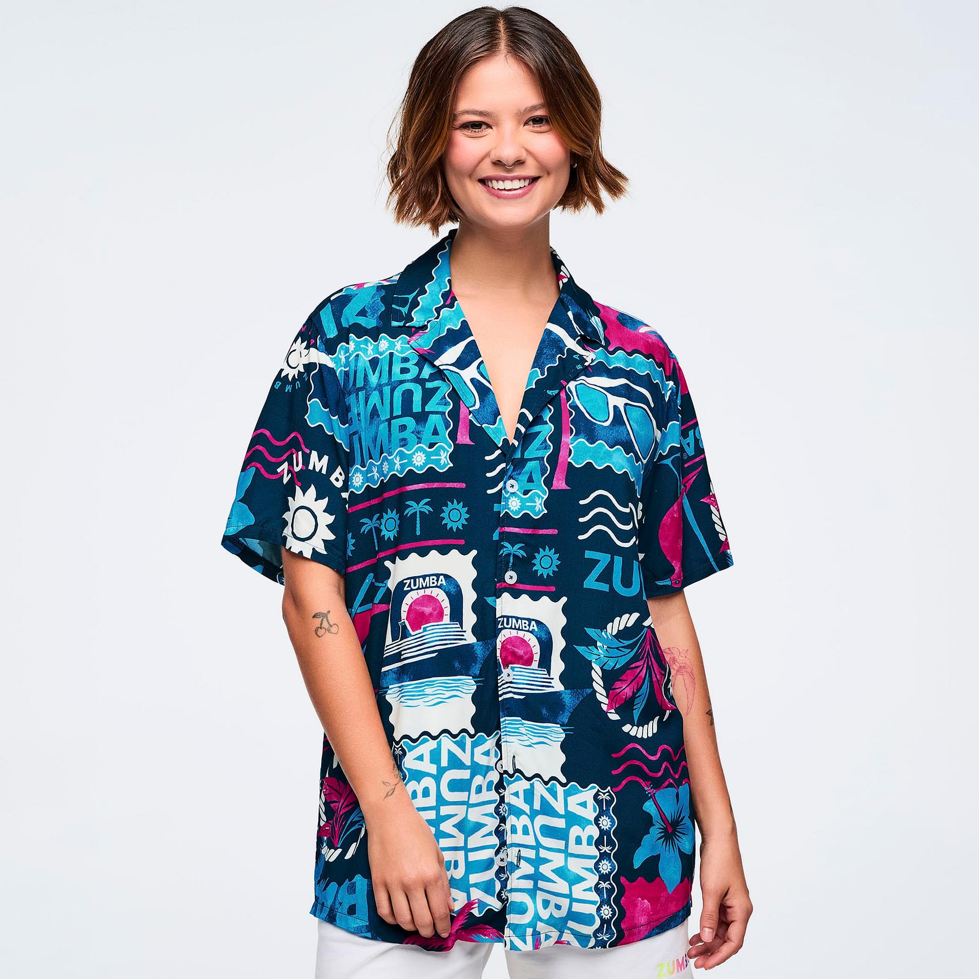 Zumba Cruise Unisex Short Sleeve Button Up