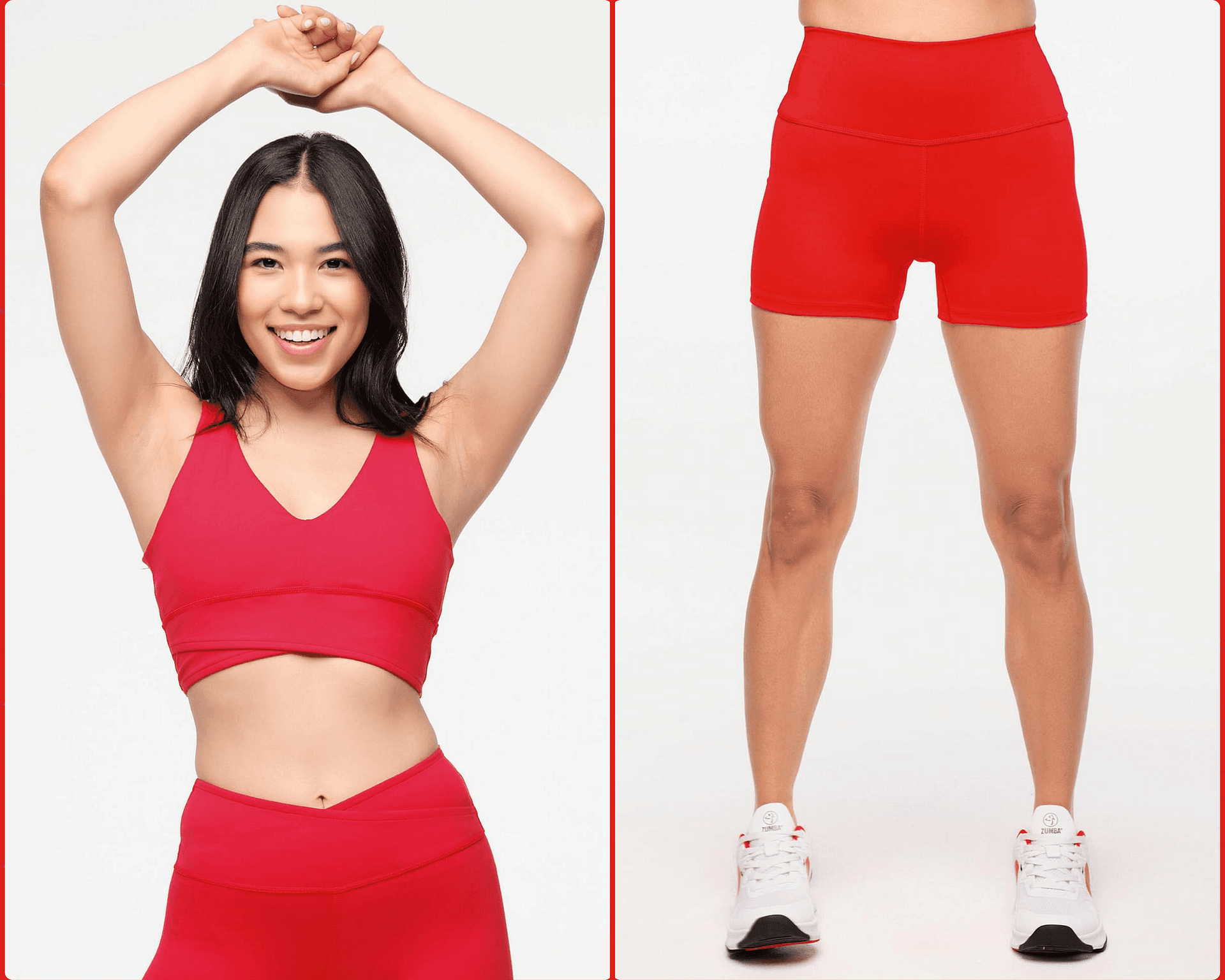 Bundle: Zumba Explore High Waisted Shorts+ Crossover Waistband Bra( Red look: 2 Pcs)