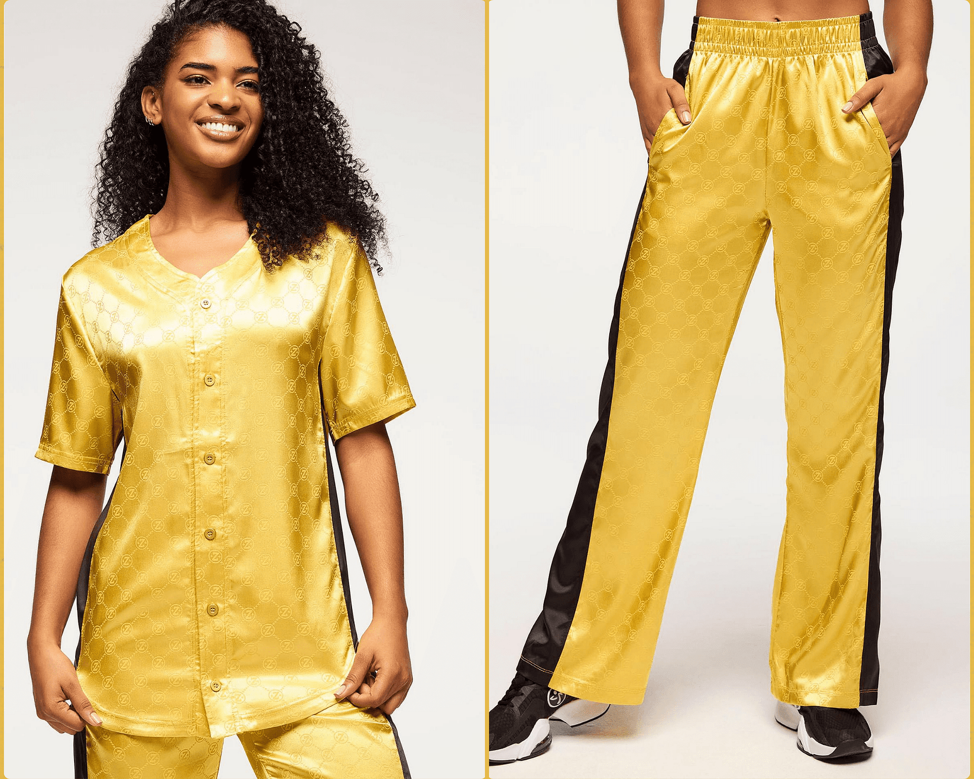 Bundle-Zumba Runway Straight Leg Track Pants+Baseball Button Up Jersey-SHOP THE LOOK(2 Pcs.)